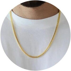 Real Gold Plated Cuban Link Chain Mens Stainless Steel Gold Chain Necklace